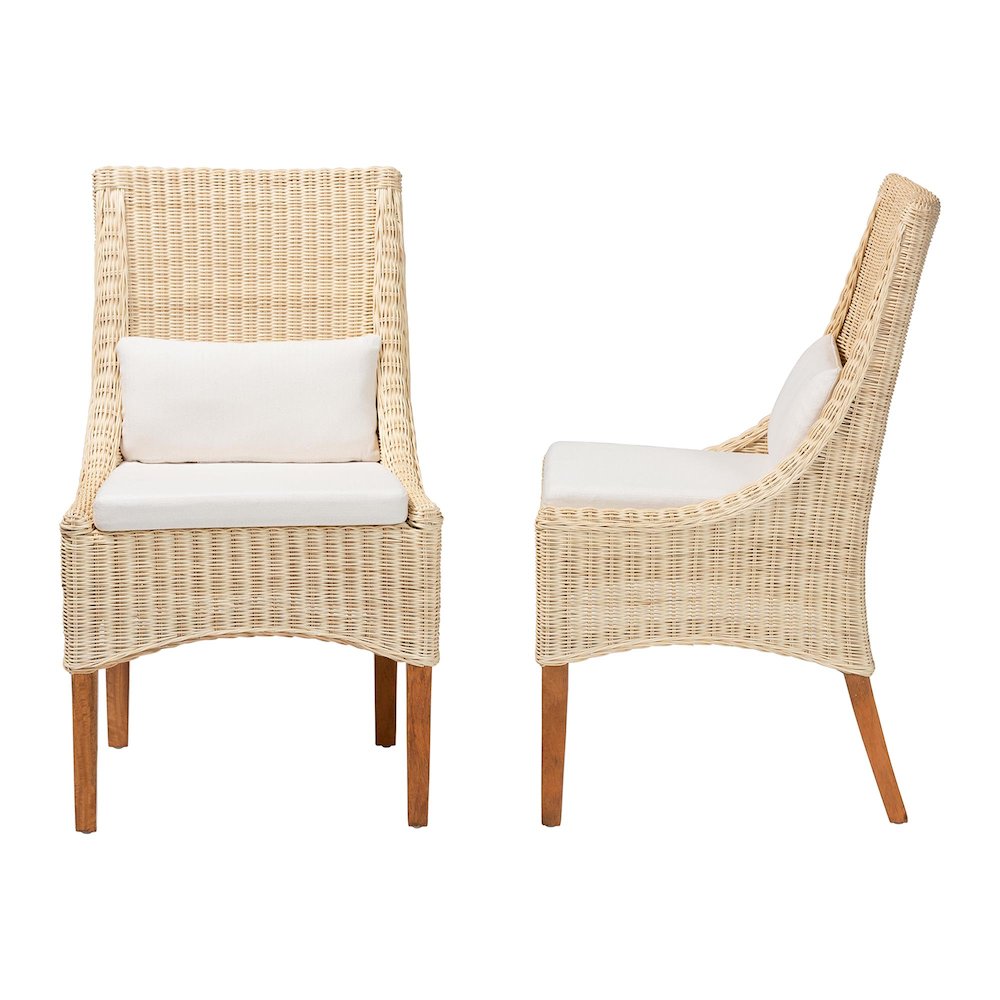 Haybourne Natural Rattan 2-Piece Dining Chair Set - Handwoven Wicker Accent. Picture 3