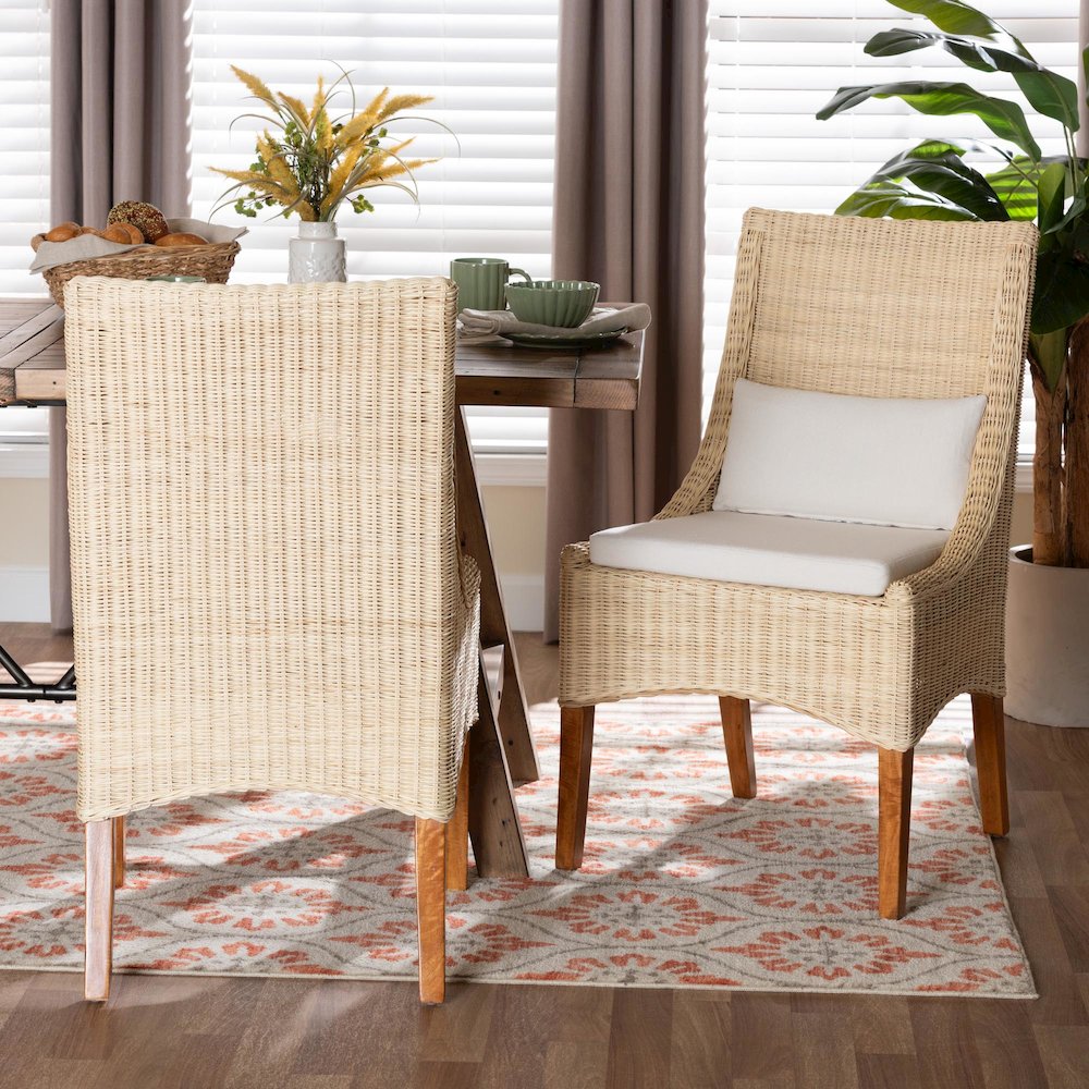 Haybourne Natural Rattan 2-Piece Dining Chair Set - Handwoven Wicker Accent. Picture 7