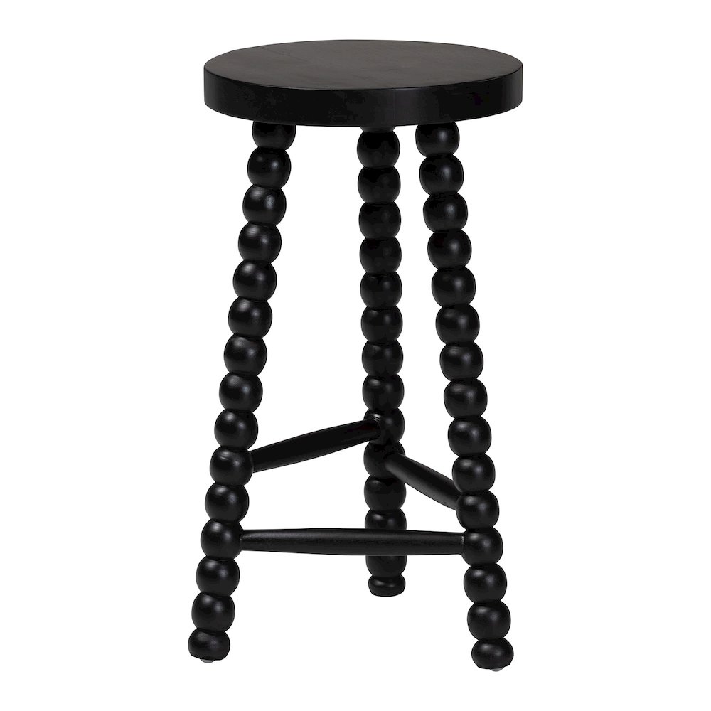 David Acacia Wood Bobbin Counter Stool - Sculptural Backless Accent, Black. Picture 1