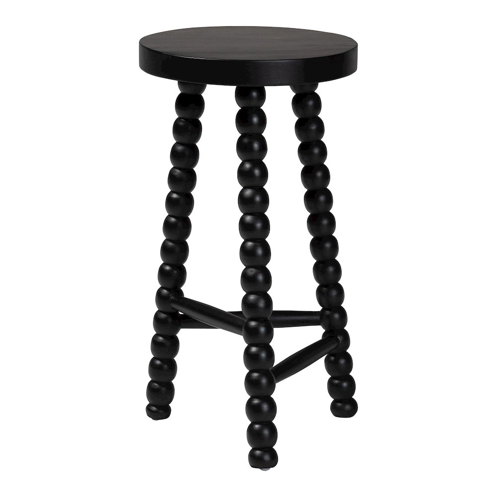 David Acacia Wood Bobbin Counter Stool - Sculptural Backless Accent, Black. Picture 2