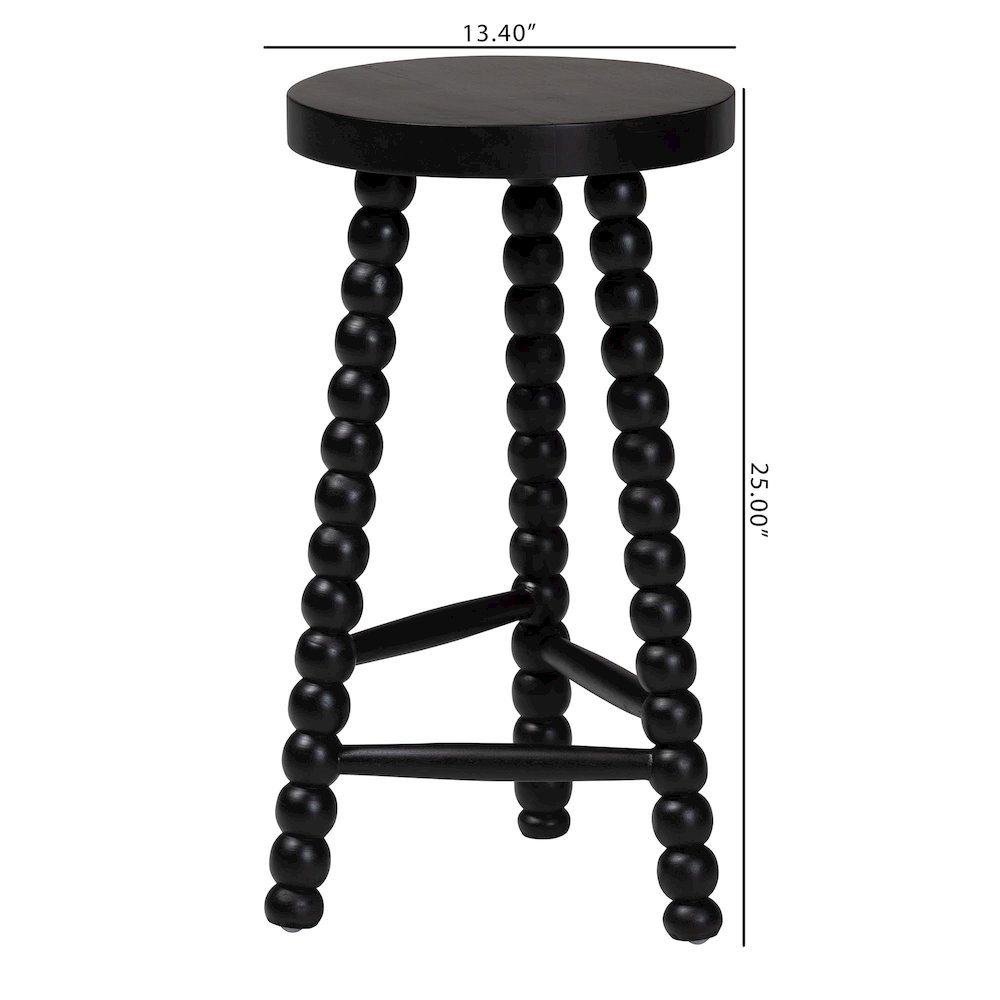 David Acacia Wood Bobbin Counter Stool - Sculptural Backless Accent, Black. Picture 7