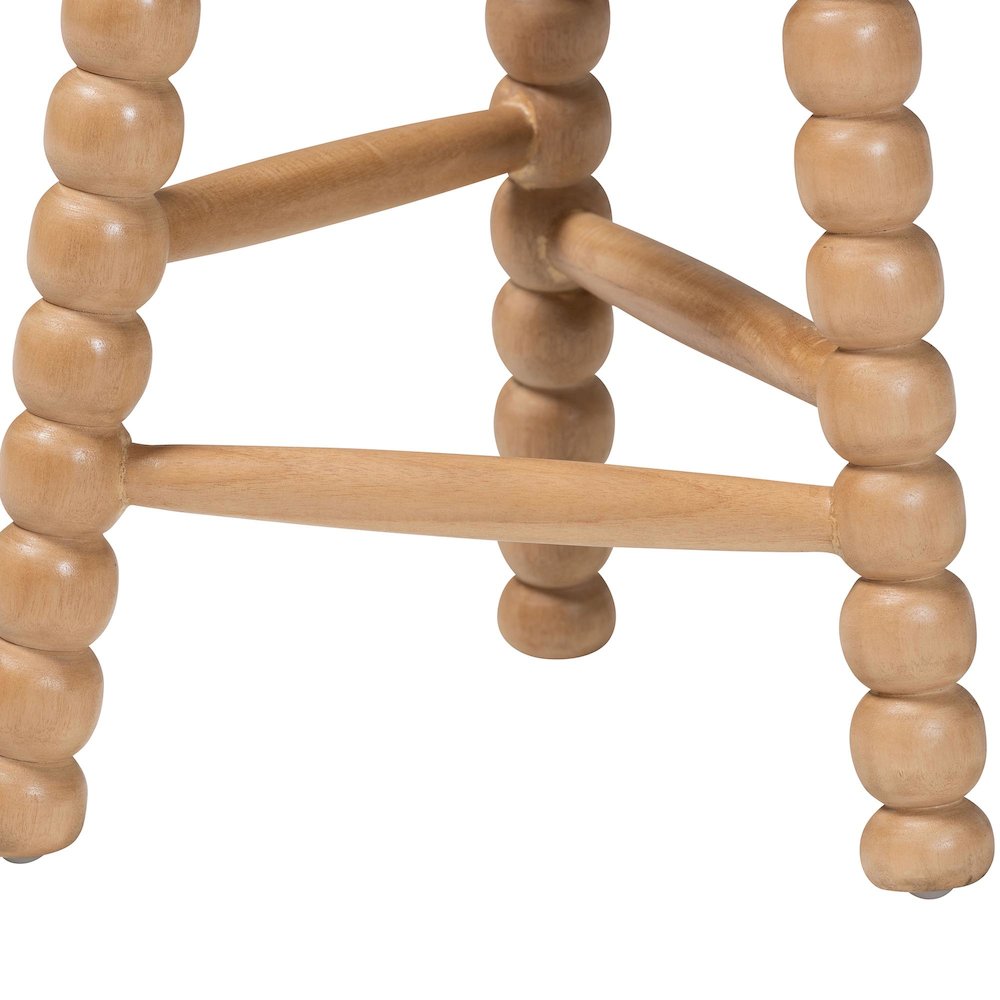David Acacia Wood Bobbin Counter Stool - Sculptural Backless, Natural Brown. Picture 3