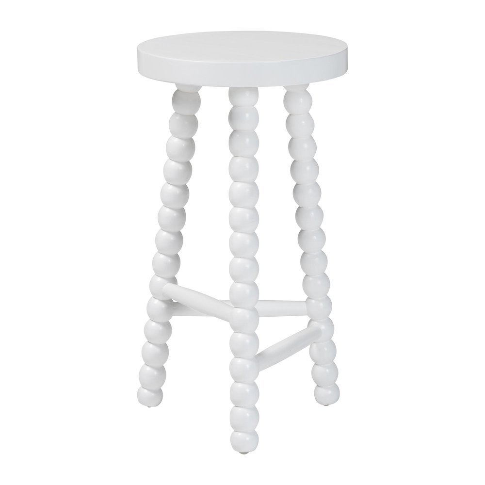 David Acacia Wood Bobbin Counter Stool - Sculptural Backless Accent, White. Picture 2