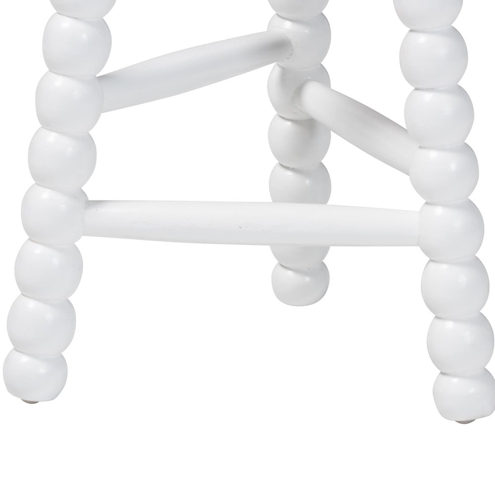 David Acacia Wood Bobbin Counter Stool - Sculptural Backless Accent, White. Picture 3