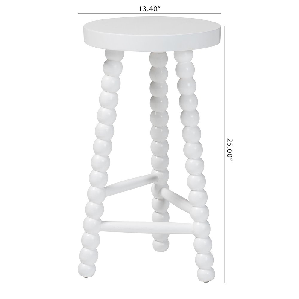 David Acacia Wood Bobbin Counter Stool - Sculptural Backless Accent, White. Picture 7