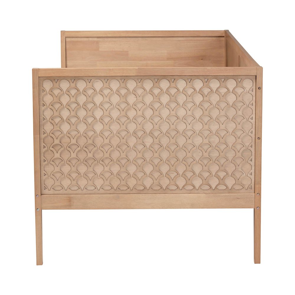 Lara Twin Daybed - Modern Wood Bed Frame with Wraparound Laser-Cut, Oak Brown. Picture 2