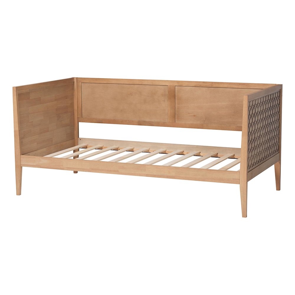 Lara Twin Daybed - Modern Wood Bed Frame with Wraparound Laser-Cut, Oak Brown. Picture 4