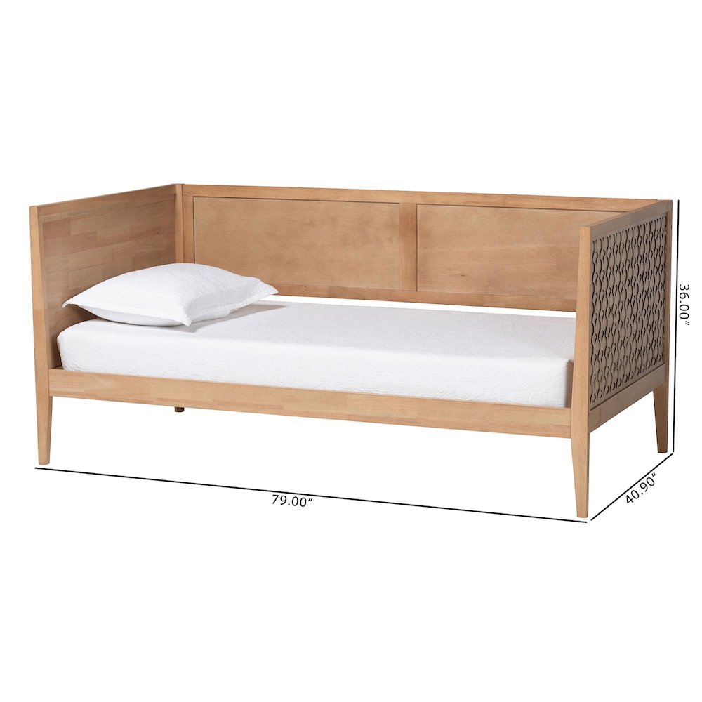 Lara Twin Daybed - Modern Wood Bed Frame with Wraparound Laser-Cut, Oak Brown. Picture 9