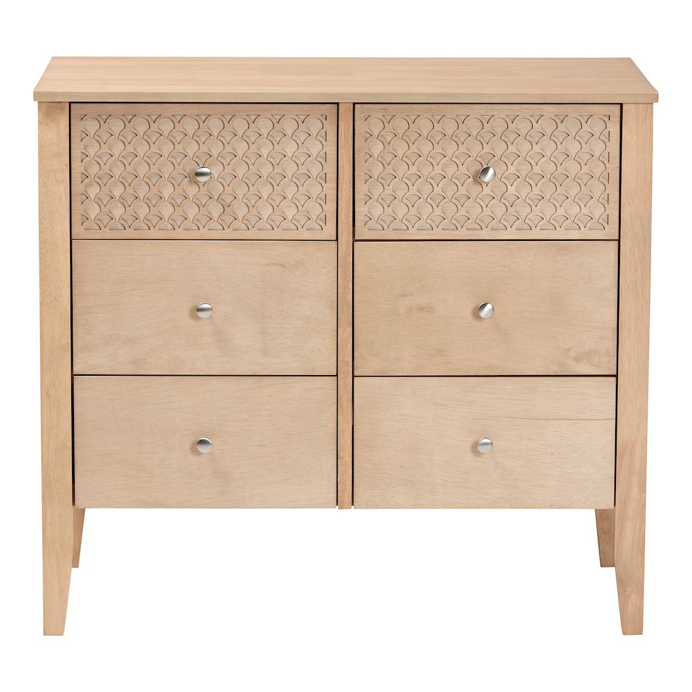 Lara Dresser - 6-Drawer Bedroom Storage Chest with Laser-Cut, Oak Brown. Picture 3