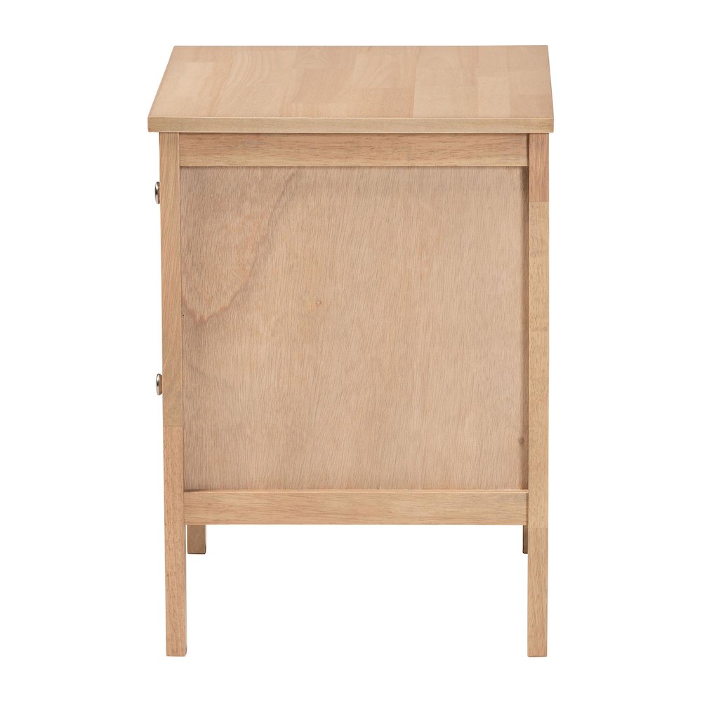 Lara Nightstand - 2-Drawer Bedside Table with Laser-Cut Geometric, Oak Brown. Picture 4