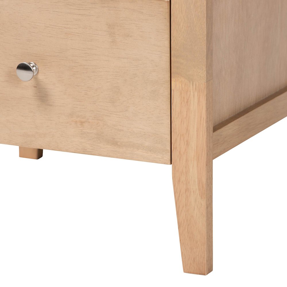 Lara Nightstand - 2-Drawer Bedside Table with Laser-Cut Geometric, Oak Brown. Picture 6