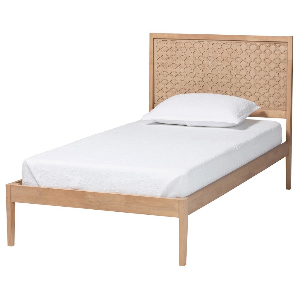 Lara Twin Platform Bed - Modern Wood Bed Frame with Laser-Cut, Oak Brown. Picture 1