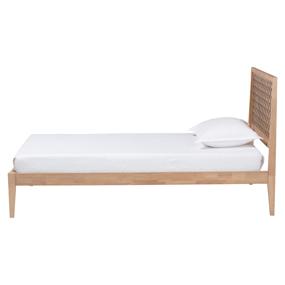Lara Twin Platform Bed - Modern Wood Bed Frame with Laser-Cut, Oak Brown. Picture 2