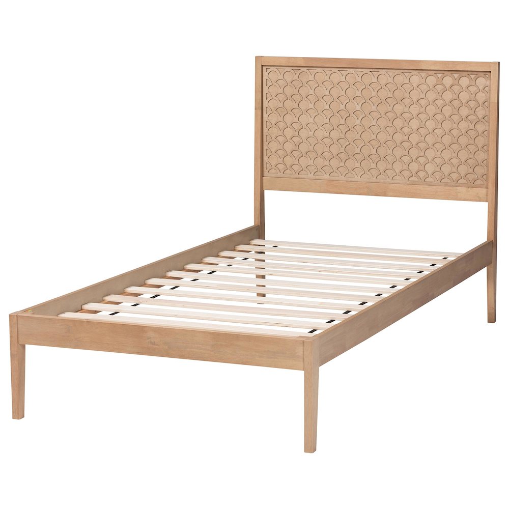 Lara Twin Platform Bed - Modern Wood Bed Frame with Laser-Cut, Oak Brown. Picture 3