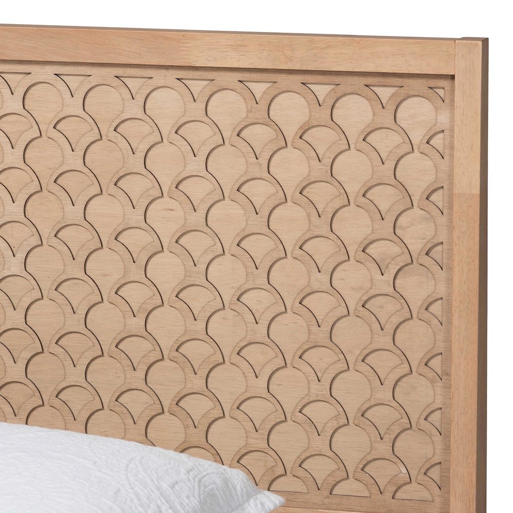 Lara Twin Platform Bed - Modern Wood Bed Frame with Laser-Cut, Oak Brown. Picture 4