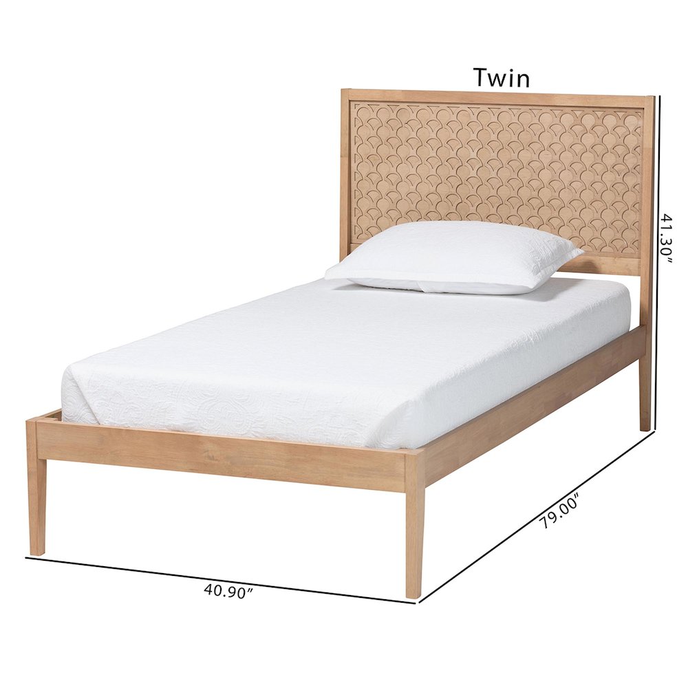 Lara Twin Platform Bed - Modern Wood Bed Frame with Laser-Cut, Oak Brown. Picture 8