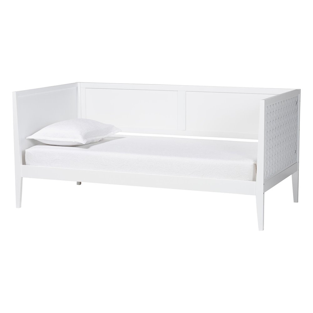 Lara Twin Daybed - Modern Wood Bed Frame with Wraparound Laser-Cut, White. Picture 1