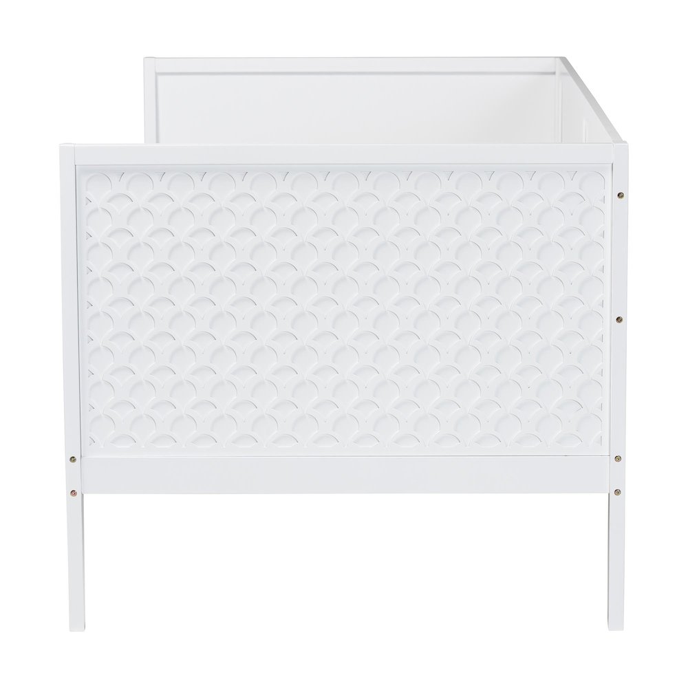Lara Twin Daybed - Modern Wood Bed Frame with Wraparound Laser-Cut, White. Picture 2