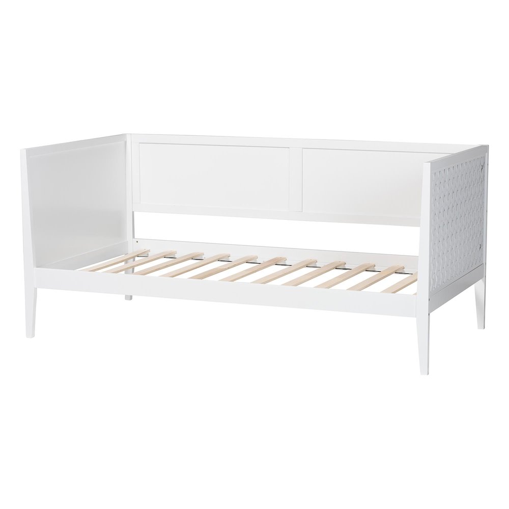Lara Twin Daybed - Modern Wood Bed Frame with Wraparound Laser-Cut, White. Picture 4