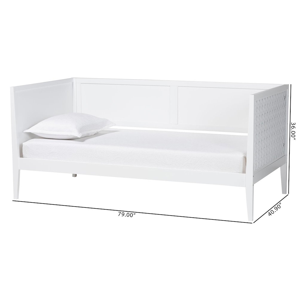 Lara Twin Daybed - Modern Wood Bed Frame with Wraparound Laser-Cut, White. Picture 9