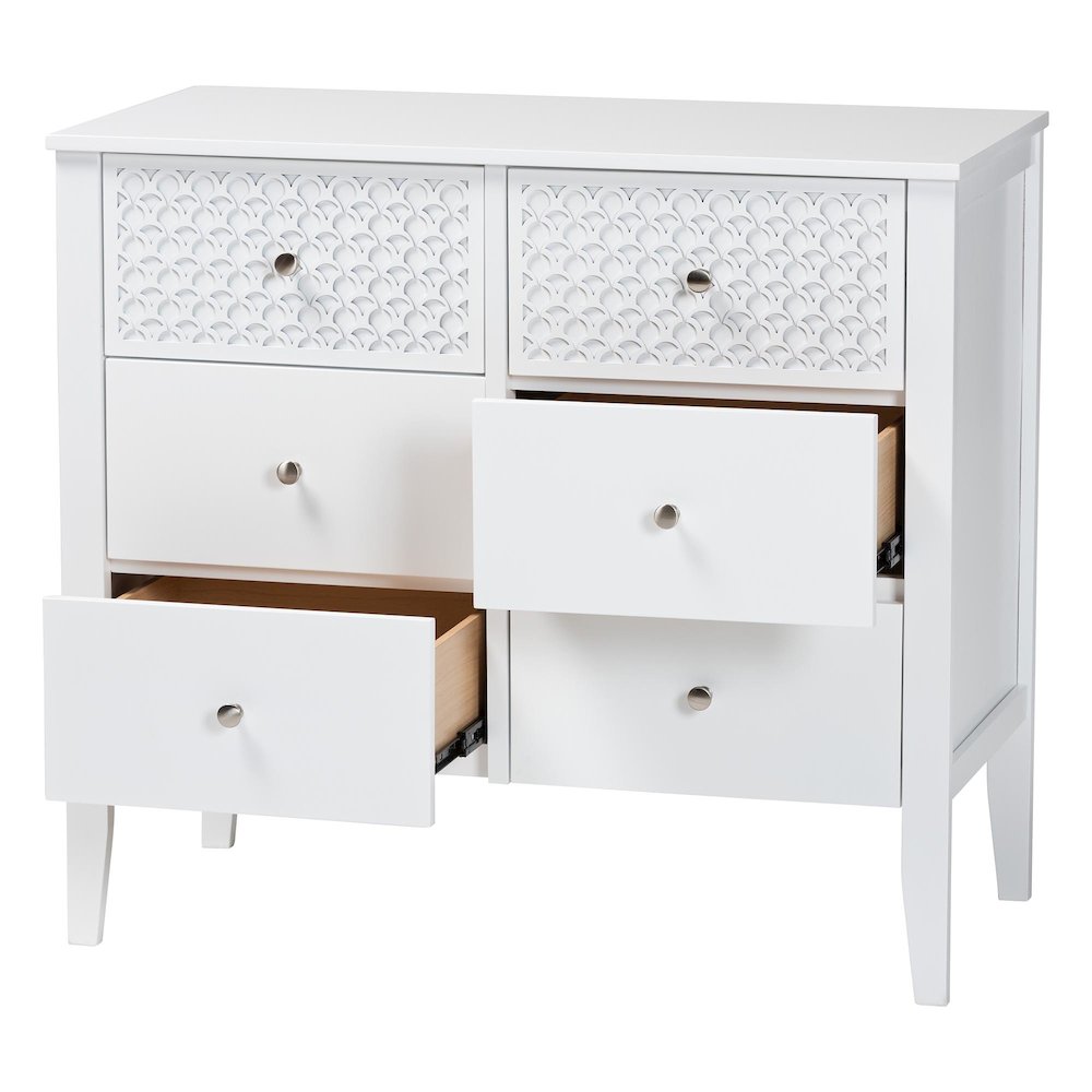 Lara Dresser - 6-Drawer Bedroom Storage Chest with Laser-Cut Geometric, White. Picture 2