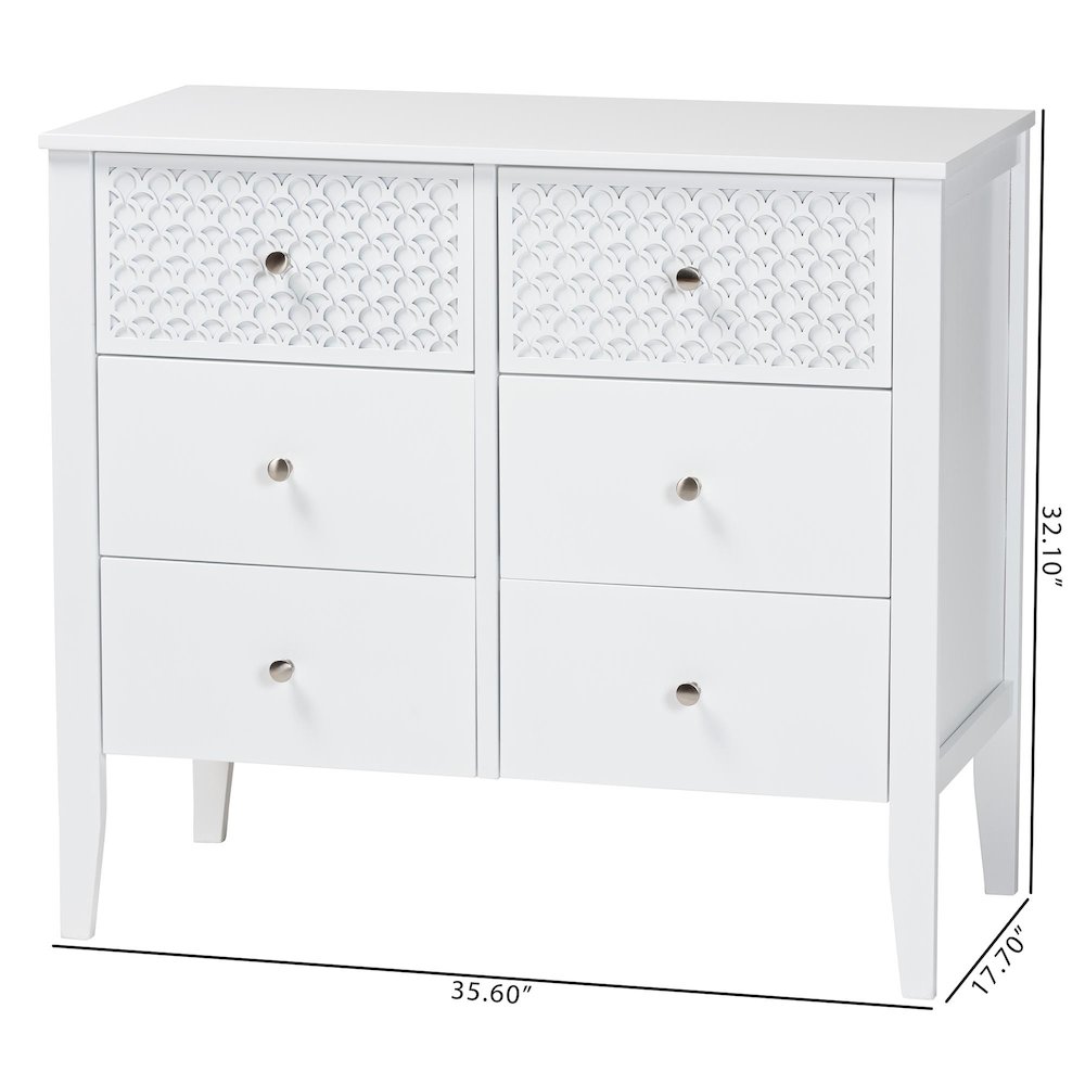 Lara Dresser - 6-Drawer Bedroom Storage Chest with Laser-Cut Geometric, White. Picture 9