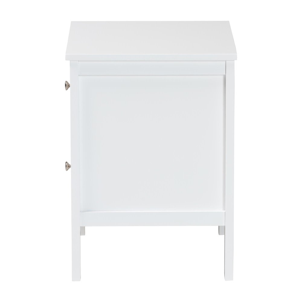 Lara Nightstand - 2-Drawer Bedside Table with Laser-Cut Geometric, White. Picture 4
