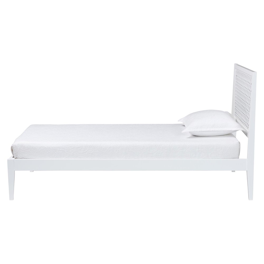 Lara Twin Platform Bed - Modern Wood Bed Frame with Laser-Cut Decorative, White. Picture 2
