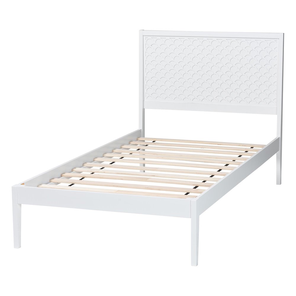 Lara Twin Platform Bed - Modern Wood Bed Frame with Laser-Cut Decorative, White. Picture 3