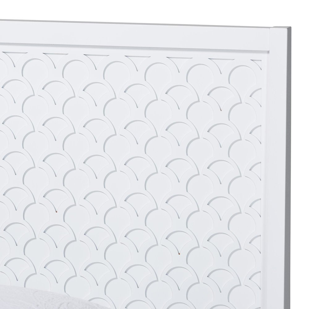 Lara Twin Platform Bed - Modern Wood Bed Frame with Laser-Cut Decorative, White. Picture 4