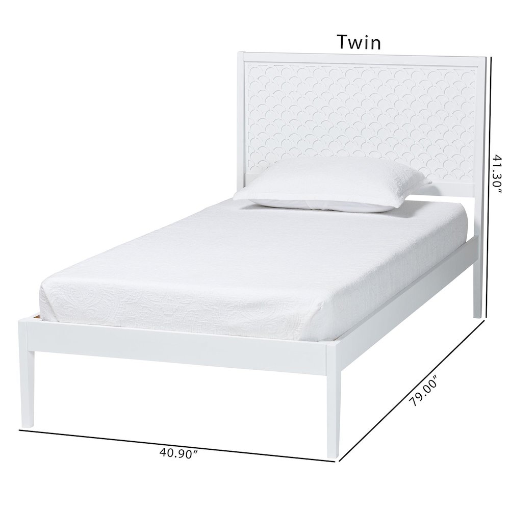 Lara Twin Platform Bed - Modern Wood Bed Frame with Laser-Cut Decorative, White. Picture 8