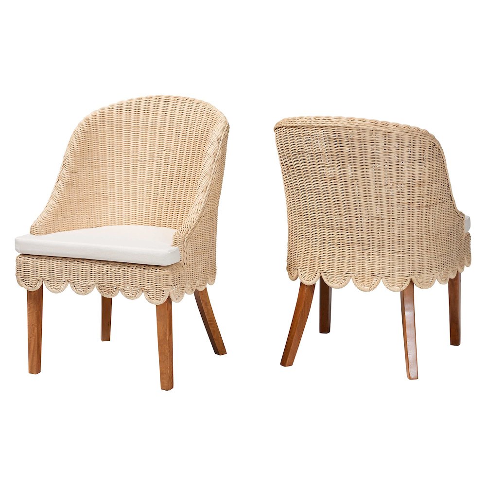 Mabel Natural Rattan 2-Piece Dining Chair Set - Handwoven Wicker Accent Chair. Picture 1
