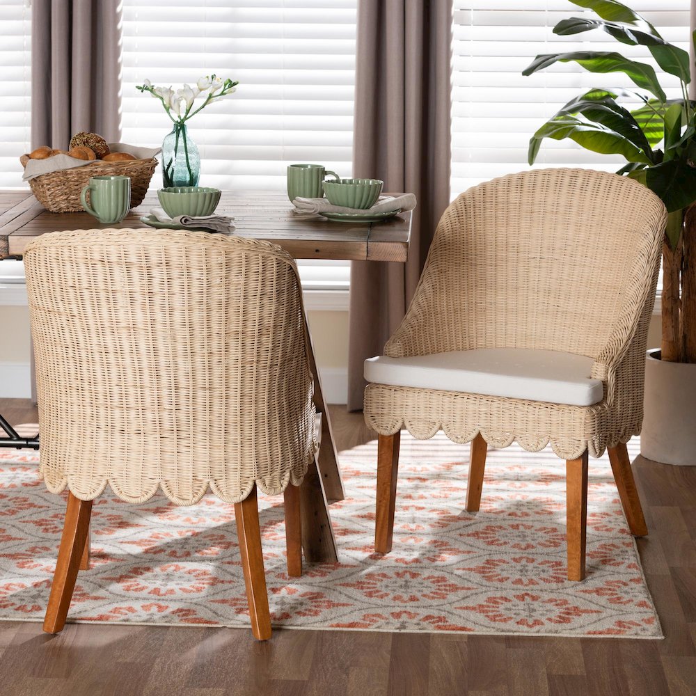 Mabel Natural Rattan 2-Piece Dining Chair Set - Handwoven Wicker Accent Chair. Picture 7
