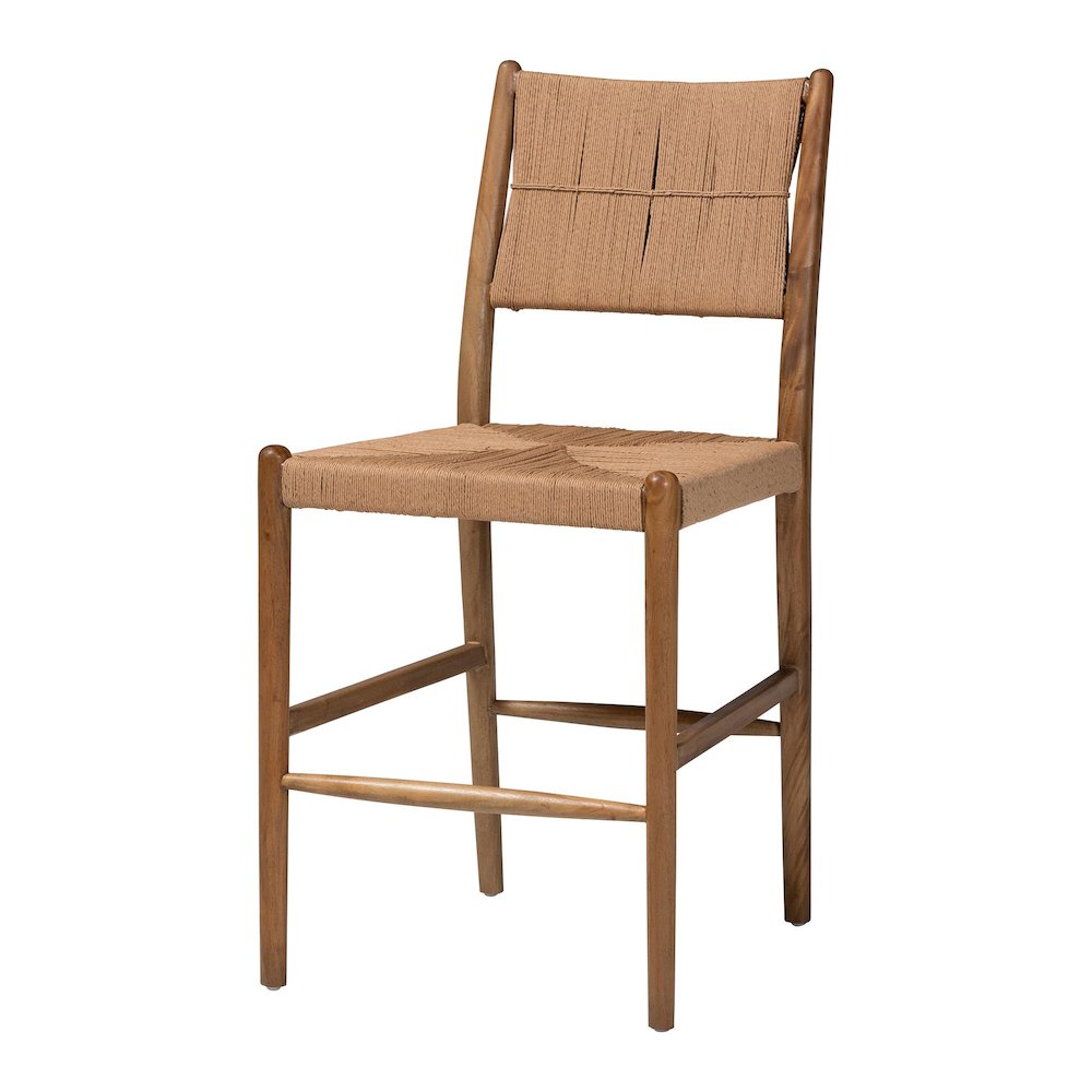 Alva Paper Loom Woven Counter Stool - Handwoven Accent Stool with Mahogany Wood. Picture 1
