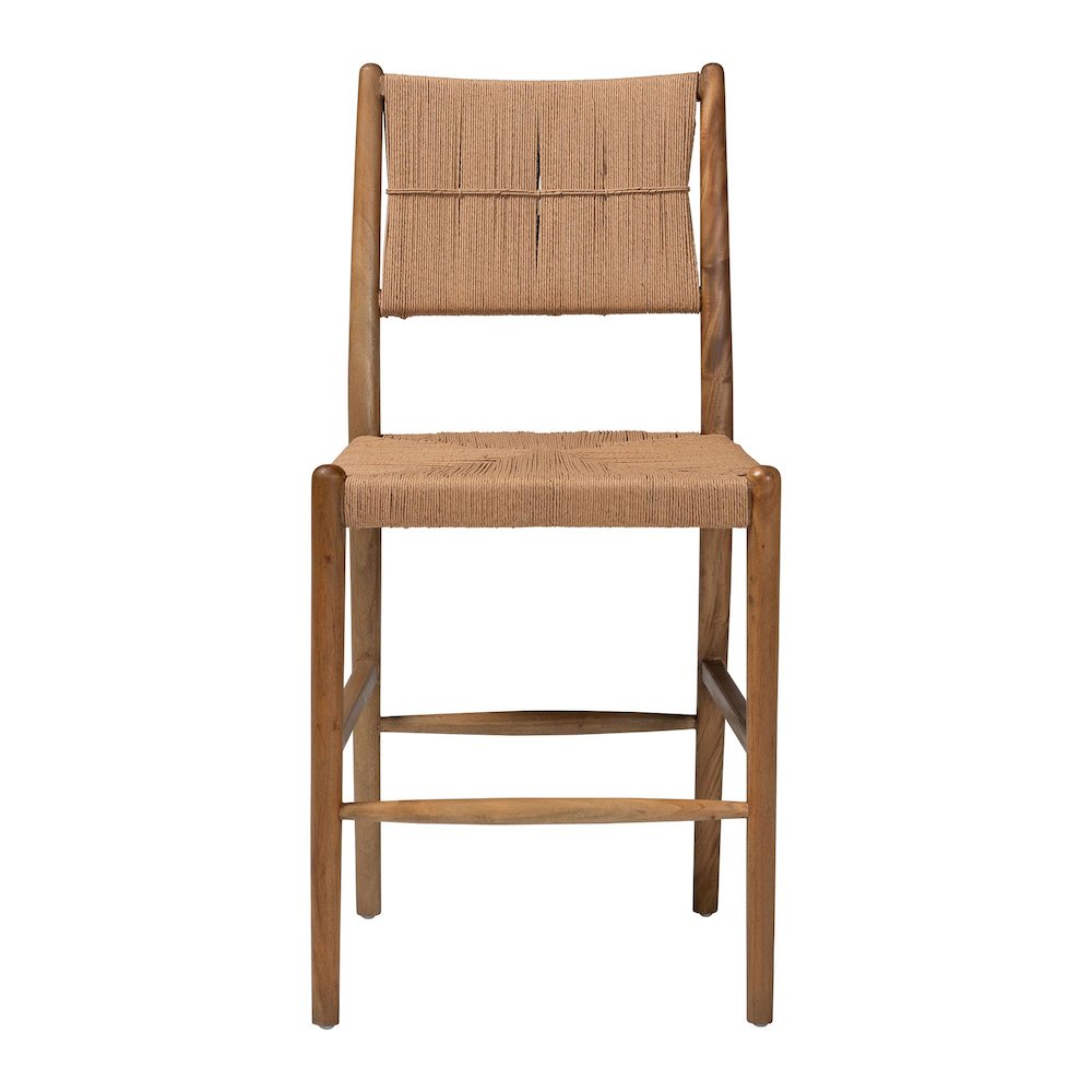 Alva Paper Loom Woven Counter Stool - Handwoven Accent Stool with Mahogany Wood. Picture 2