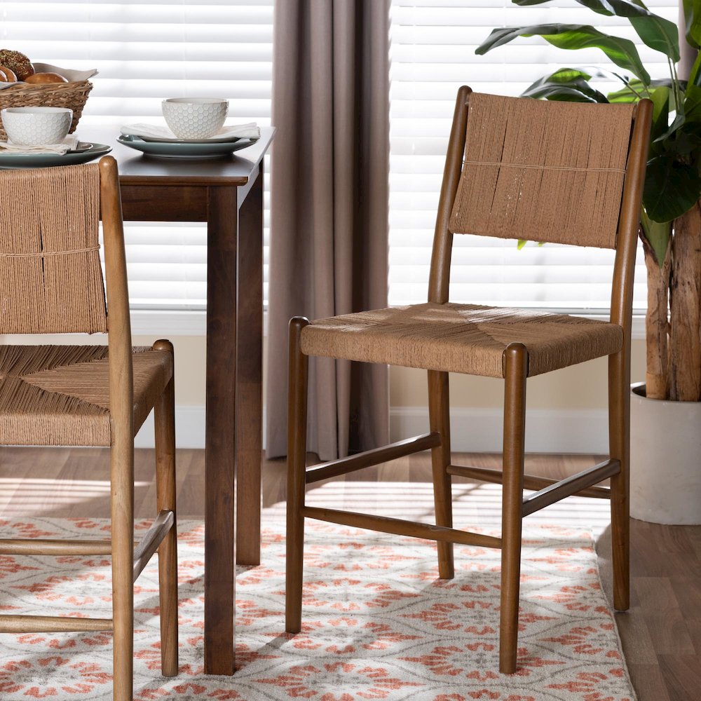 Alva Paper Loom Woven Counter Stool - Handwoven Accent Stool with Mahogany Wood. Picture 8