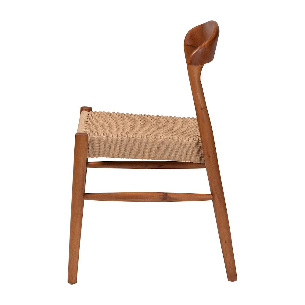 Lorena Paper Loom Woven Dining Chair - Mahogany Wood Frame Accent Chair with. Picture 3