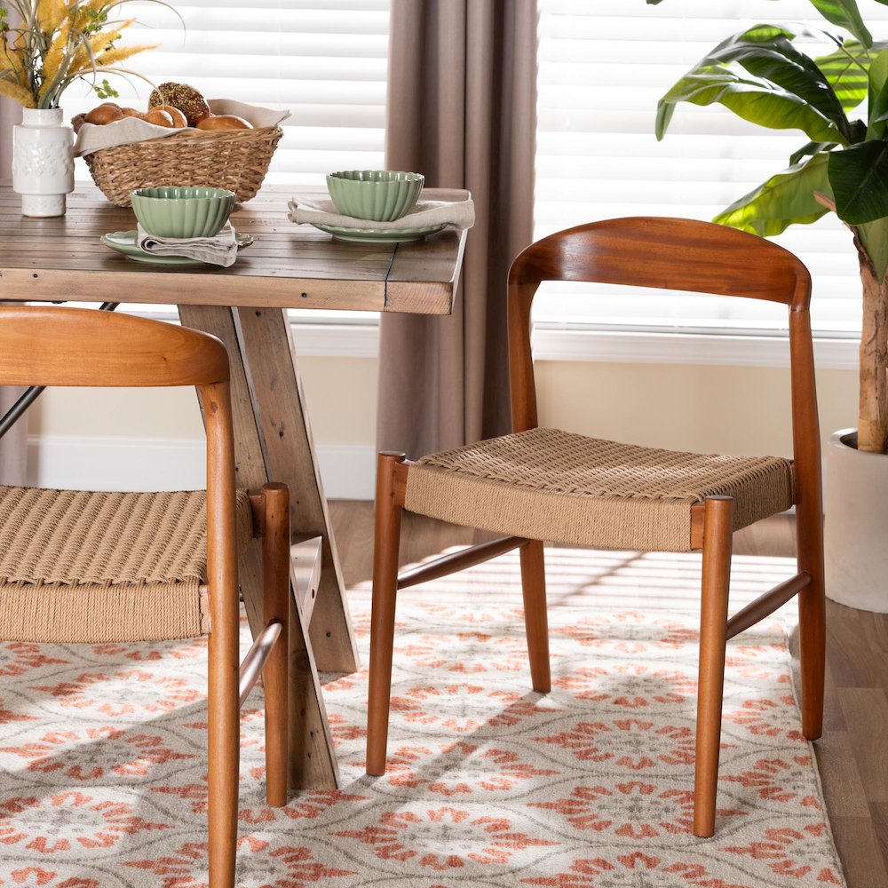 Lorena Paper Loom Woven Dining Chair - Mahogany Wood Frame Accent Chair with. Picture 8