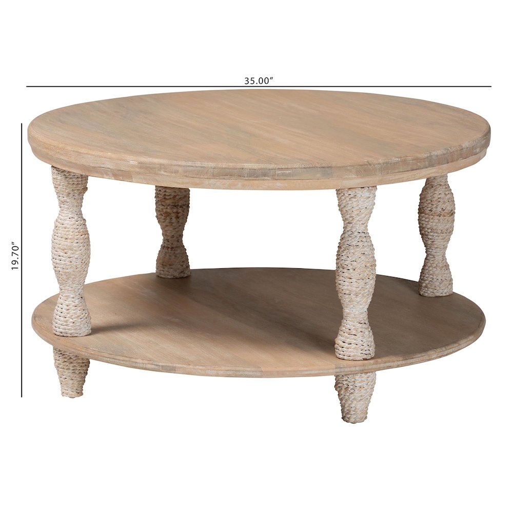 Lejane Wood Coffee Table with Seagrass Wrapped Legs - Round Living Room Table. Picture 6