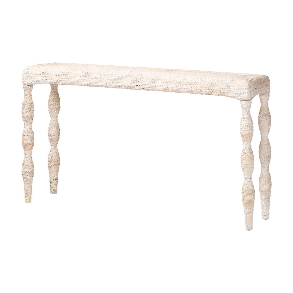 Lejane Woven Seagrass Console Table - Handwoven Wicker Waterfall Accent Table. Picture 1