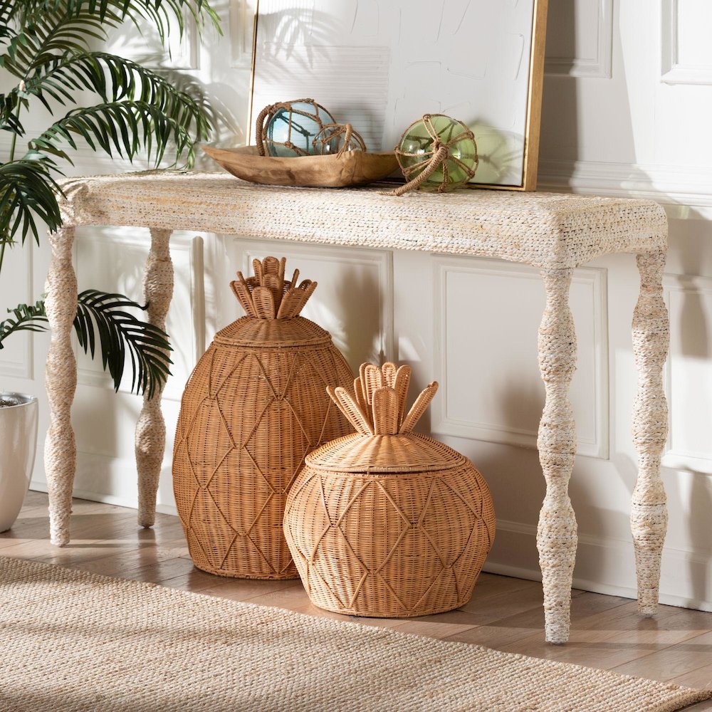 Lejane Woven Seagrass Console Table - Handwoven Wicker Waterfall Accent Table. Picture 6