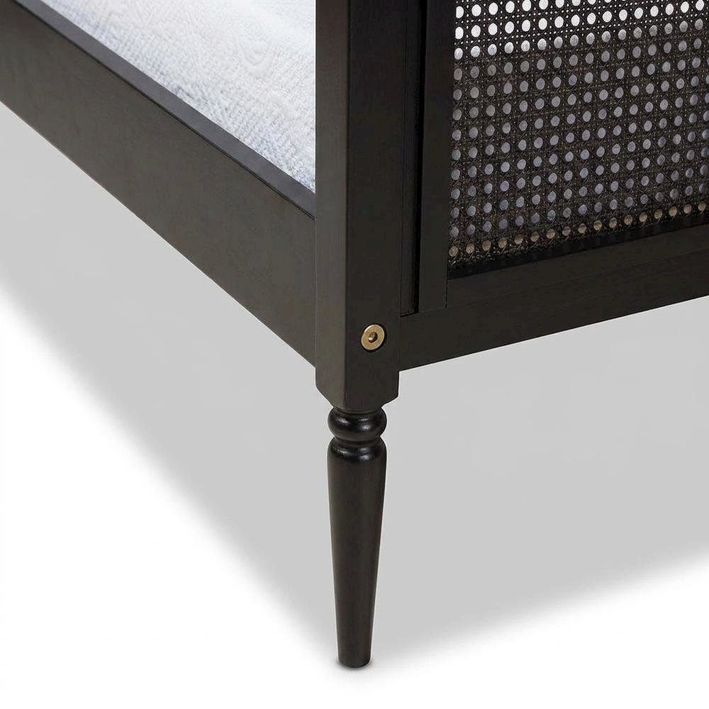 Mid-Century Wood and Synthetic Rattan Twin Daybed Frame, Black/Charcoal. Picture 7
