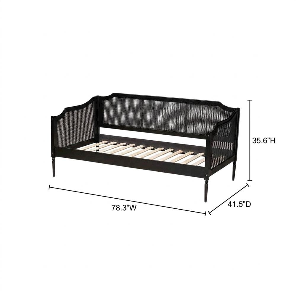 Mid-Century Wood and Synthetic Rattan Twin Daybed Frame, Black/Charcoal. Picture 5