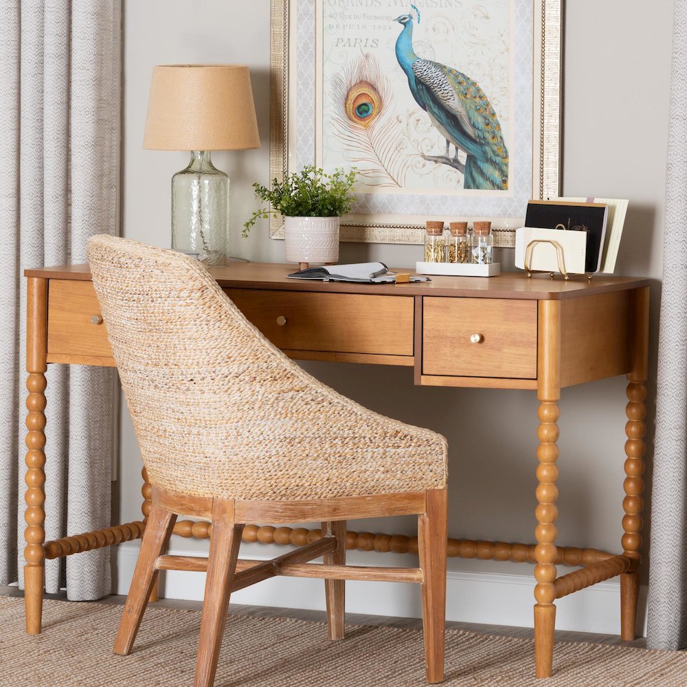 Lucera Bobbin Writing Desk, Oak Brown. Picture 3