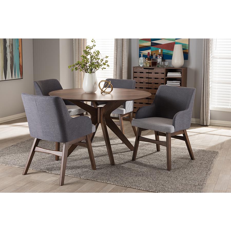 Monte Mid-Century Modern Walnut Wood Round 5-Piece Dining Set. Picture 5