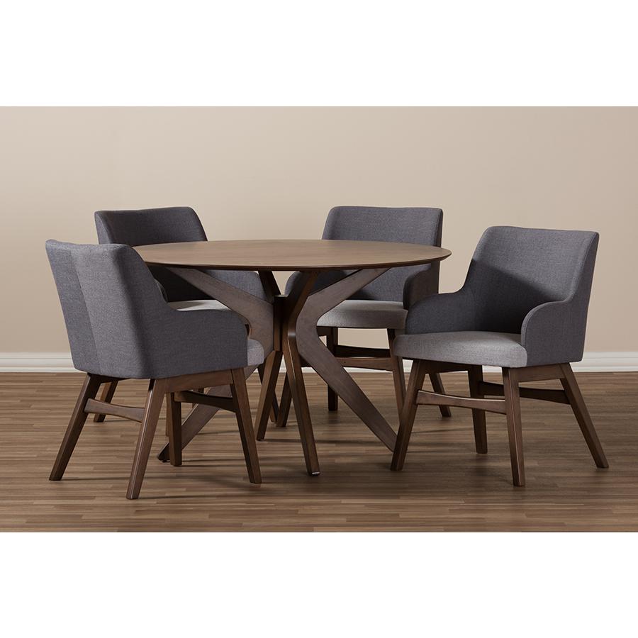 Monte Mid-Century Modern Walnut Wood Round 5-Piece Dining Set. Picture 6