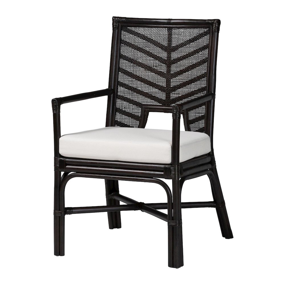 Oscar Natural Rattan Dining Chair - Handwoven Wicker Accent Chair with Chevron. Picture 1