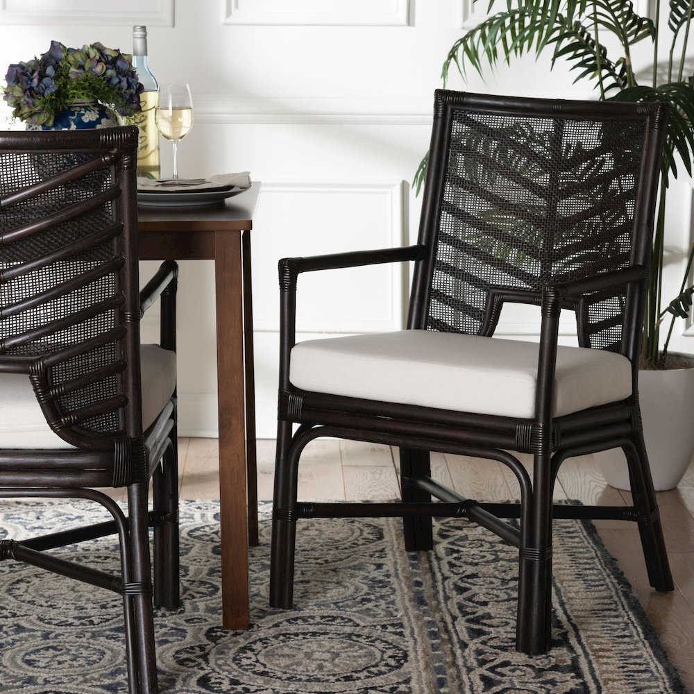 Oscar Natural Rattan Dining Chair - Handwoven Wicker Accent Chair with Chevron. Picture 8