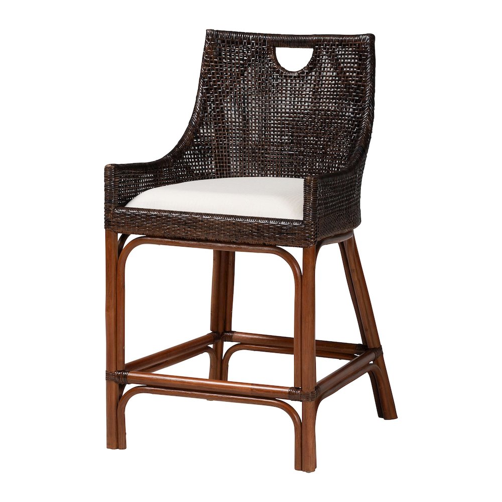 Petra Natural Rattan Counter Stool - Handwoven Wicker Accent Stool, Espresso. Picture 1