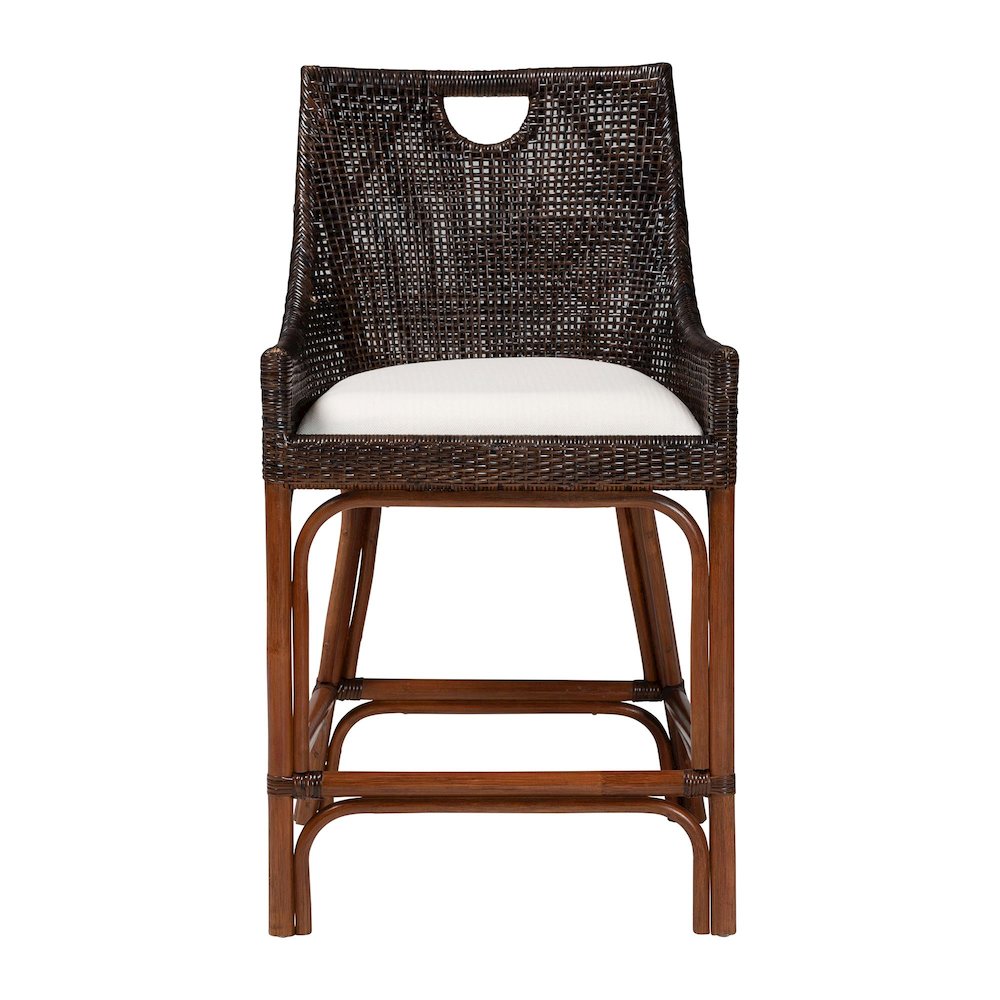 Petra Natural Rattan Counter Stool - Handwoven Wicker Accent Stool, Espresso. Picture 2